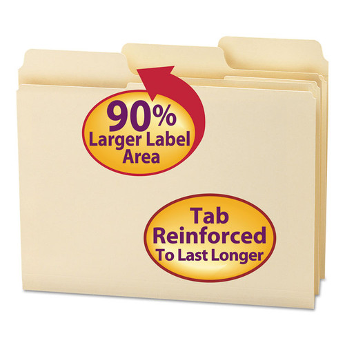 SuperTab Reinforced Guide Height Top Tab Folders, 1/3-Cut Tabs: Assorted, Letter Size, 0.75" Expansion, Manila, 100/Box [SKU: SMD10395]