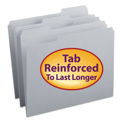 Reinforced Top Tab Colored File Folders, 1/3-Cut Tabs: Assorted, Letter Size, 0.75" Expansion, Gray, 100/Box [SKU: SMD12334]