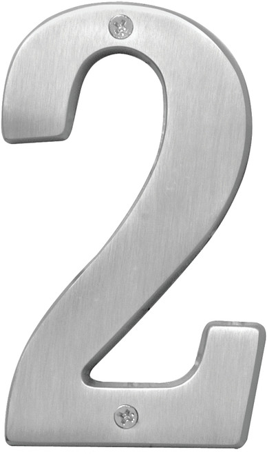 HY-KO Prestige Series BR-51SN/2 House Number, Character: 2, 5 in H Character, Nickel Character, Solid Brass [SKU: ORG9690306]