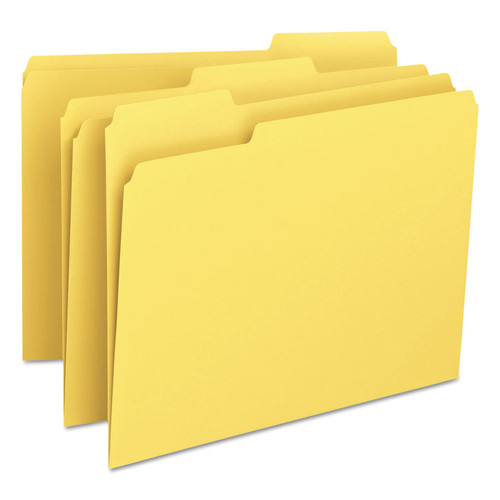 Colored File Folders, 1/3-Cut Tabs: Assorted, Letter Size, 0.75" Expansion, Yellow, 100/Box [SKU: SMD12943]