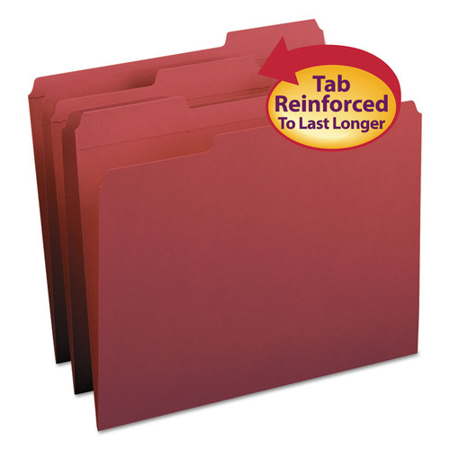 Reinforced Top Tab Colored File Folders, 1/3-Cut Tabs: Assorted, Letter Size, 0.75" Expansion, Maroon, 100/Box [SKU: SMD13084]
