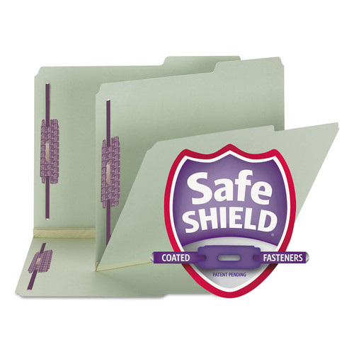 Recycled Pressboard Folders, Two SafeSHIELD Coated Fasteners, 2/5-Cut: Right, 2" Expansion, Letter Size, Gray-Green, 25/Box [SKU: SMD14920]