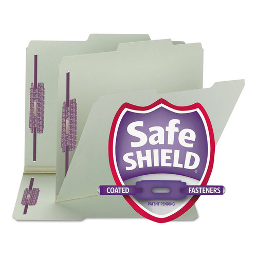 Recycled Pressboard Folders, Two SafeSHIELD Coated Fasteners, 2/5-Cut: R of C, 1" Expansion, Letter Size, Gray-Green, 25/Box [SKU: SMD14980]