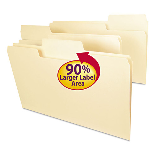 SuperTab Top Tab File Folders, 1/3-Cut Tabs: Assorted, Legal Size, 0.75" Expansion, 11-pt Manila, 100/Box [SKU: SMD15301]