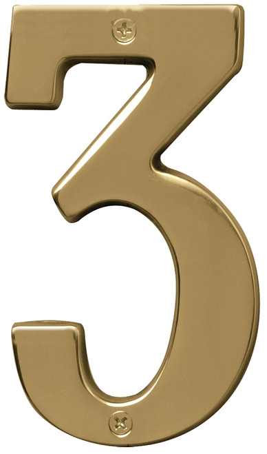 HY-KO Prestige Series BR-51PB/3 House Number, Character: 3, 5 in H Character, Brass Character, Brass [SKU: ORG2905628]