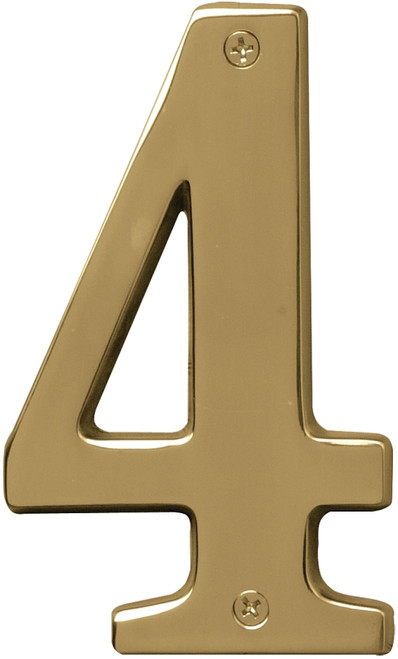 HY-KO Prestige Series BR-51PB/4 House Number, Character: 4, 5 in H Character, Brass Character, Brass [SKU: ORG8128308]