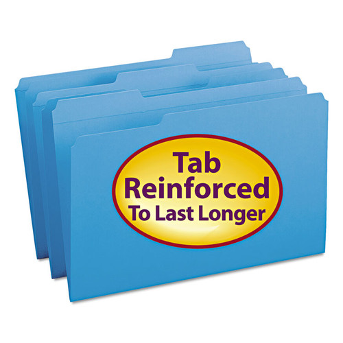 Reinforced Top Tab Colored File Folders, 1/3-Cut Tabs: Assorted, Legal Size, 0.75" Expansion, Blue, 100/Box [SKU: SMD17034]