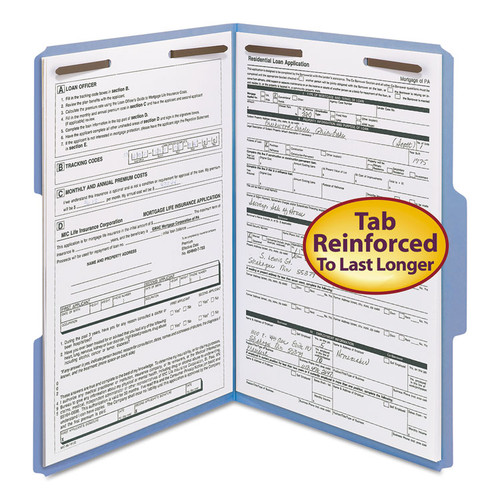 Top Tab Colored Fastener Folders, 0.75" Expansion, 2 Fasteners, Legal Size, Blue Exterior, 50/Box [SKU: SMD17040]