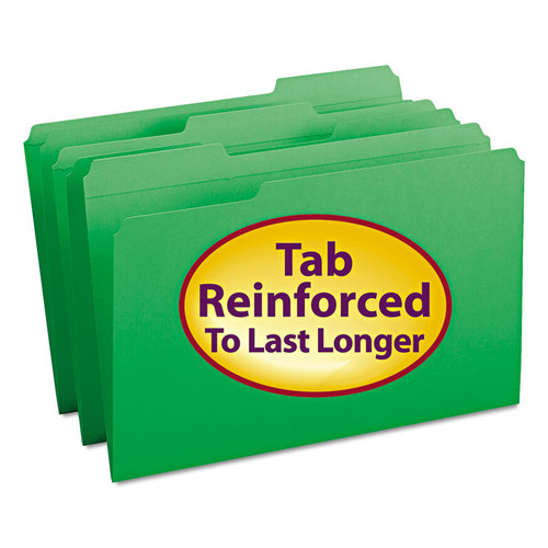 Reinforced Top Tab Colored File Folders, 1/3-Cut Tabs: Assorted, Legal Size, 0.75" Expansion, Green, 100/Box [SKU: SMD17134]