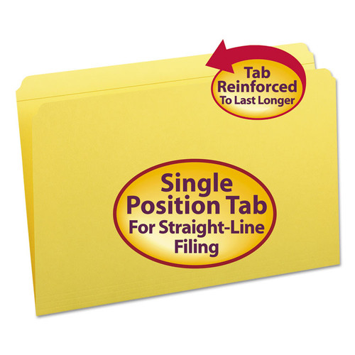 Reinforced Top Tab Colored File Folders, Straight Tabs, Legal Size, 0.75" Expansion, Yellow, 100/Box [SKU: SMD17910]