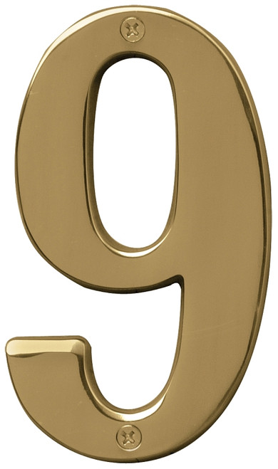 HY-KO Prestige Series BR-51PB/9 House Number, Character: 9, 5 in H Character, Brass Character, Solid Brass [SKU: ORG6378012]
