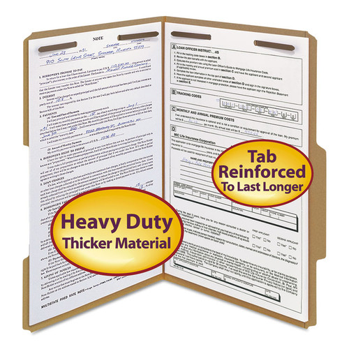 Top Tab Fastener Folders, Guide-Height 2/5-Cut Tabs, 0.75" Expansion, 2 Fasteners, Legal Size, 17-pt Kraft, 50/Box [SKU: SMD19882]