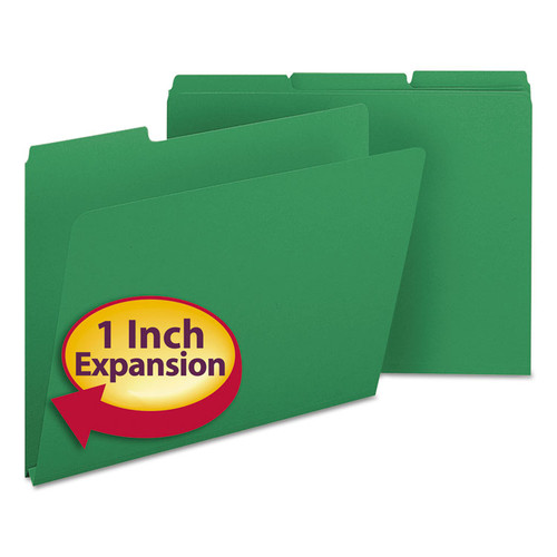 Expanding Recycled Heavy Pressboard Folders, 1/3-Cut Tabs: Assorted, Letter Size, 1" Expansion, Green, 25/Box [SKU: SMD21546]