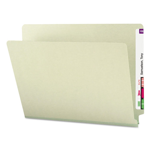 Extra-Heavy Recycled Pressboard End Tab Folders, Straight Tabs, Letter Size, 1" Expansion, Gray-Green, 25/Box [SKU: SMD26200]