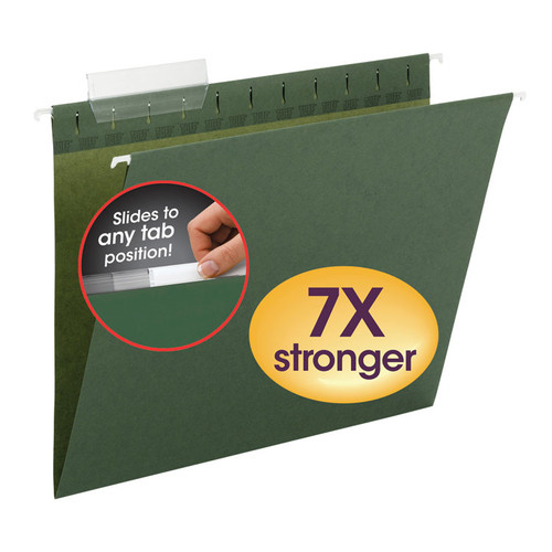 TUFF Hanging Folders with Easy Slide Tab, Letter Size, 1/3-Cut Tabs, Standard Green, 20/Box [SKU: SMD64036]