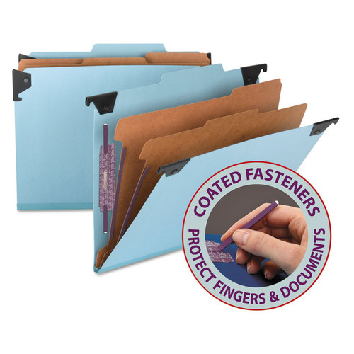 FasTab Hanging Pressboard Classification Folders, 2 Dividers, Letter Size, Blue [SKU: SMD65115]