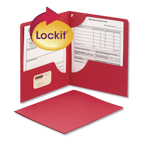 Lockit Two-Pocket Folder, Textured Paper, 100-Sheet Capacity, 11 x 8.5, Red, 25/Box [SKU: SMD87980]