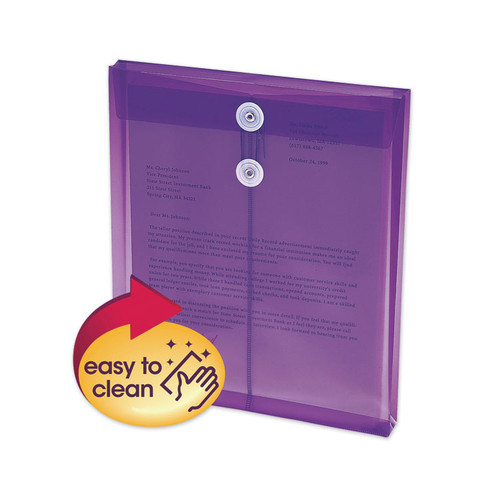 Poly String and Button Interoffice Envelopes, Open-End (Vertical), 9.75 x 11.63, Transparent Purple, 5/Pack [SKU: SMD89544]