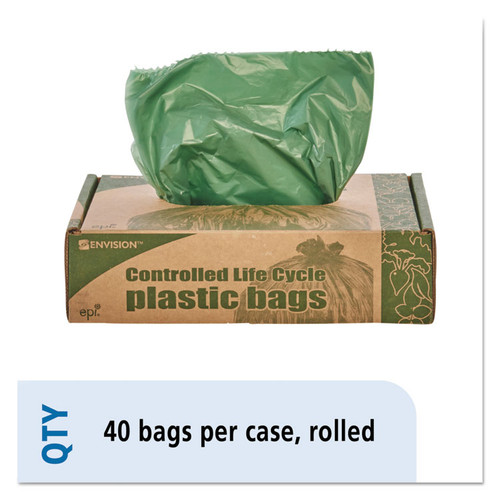 Controlled Life-Cycle Plastic Trash Bags, 33 gal, 1.1 mil, 33" x 40", Green, 40/Box [SKU: STOG3340E11]