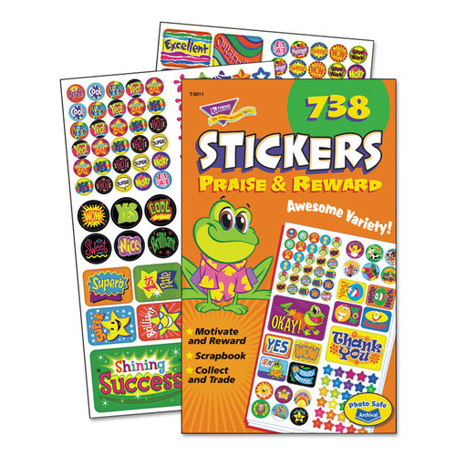 Sticker Assortment Pack, Frogs, Starts, Thank You!, Assorted Colors, 738/Pad [SKU: TEP5011]