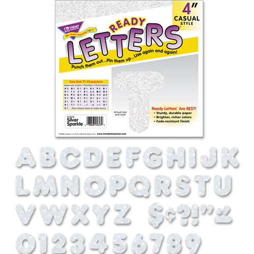 Ready Letters Sparkles Letter Set, Silver Sparkle, 4"h, 71/Set [SKU: TEPT1613]