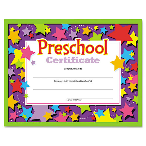 Colorful Classic Certificates, Preschool Diploma, 11 x 8.5, Horizontal Orientation, Assorted Colors, 30/Pack [SKU: TEPT17006]