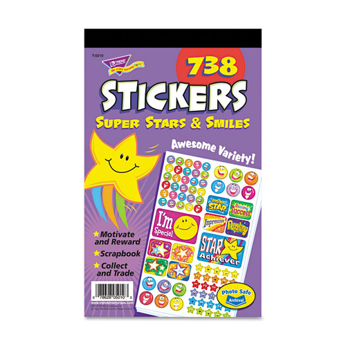 Sticker Assortment Pack, Super Smiles and Stars, Assorted Colors, 738 Stickers/Pad [SKU: TEPT5010]