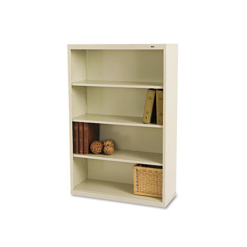 Metal Bookcase, Four-Shelf, 34.5w x 13.5d x 52.5h, Putty [SKU: TNNB53PY]