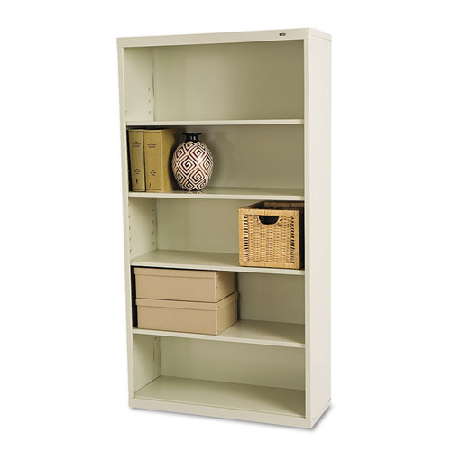 Metal Bookcase, Five-Shelf, 34.5w x 13.5d x 66h, Putty [SKU: TNNB66PY]
