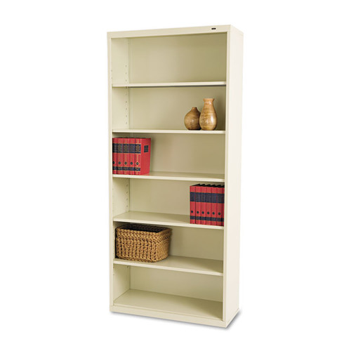 Metal Bookcase, Six-Shelf, 34.5w x 13.5h x 78h, Putty [SKU: TNNB78PY]