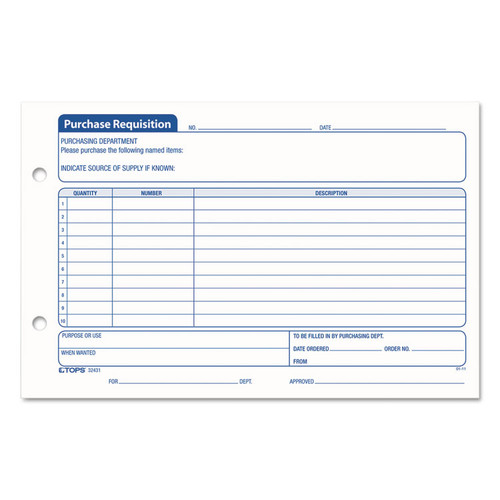 Purchase Requisition Pad, One-Part (No Copies), 5.5 x 8.5, 100 Forms/Pad, 2 Pads/Pack [SKU: TOP32431]