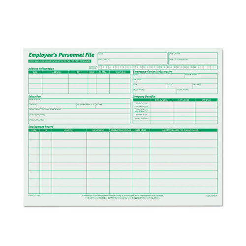 Employee's Record File Folder, Straight Tabs, Letter Size, Index Stock, Green, 20/Pack [SKU: TOP3287]