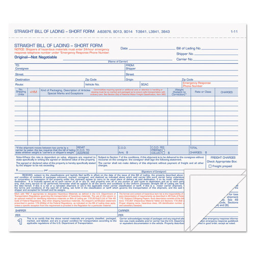 Hazardous Material Short Form, Three-Part Carbonless, 7 x 8.5, 50 Forms Total [SKU: TOP3841]