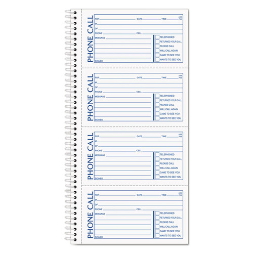 Spiralbound Message Book, Two-Part Carbonless, 5 x 2.75, 4 Forms/Sheet, 400 Forms Total [SKU: TOP4003]