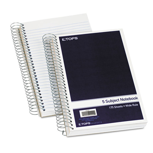 Wirebound Five-Subject Notebook, Wide/Legal Rule, Navy Cover, 9.5 x 6, 175 Sheets [SKU: TOP63859]