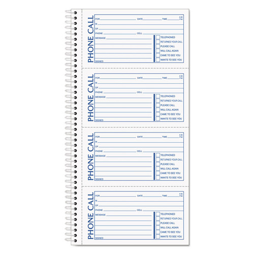 Second Nature Phone Call Book, Two-Part Carbonless, 5 x 2.75, 4 Forms/Sheet, 400 Forms Total [SKU: TOP74620]