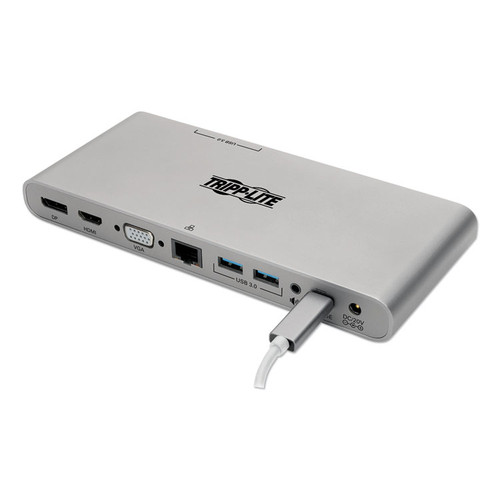 USB Type-C Docking Station, 3.5mm/Displayport/HDMI/RJ45/Thunderbolt 3/USB A/USB C/VGA, Silver [SKU: TRPU442DOCK4S]