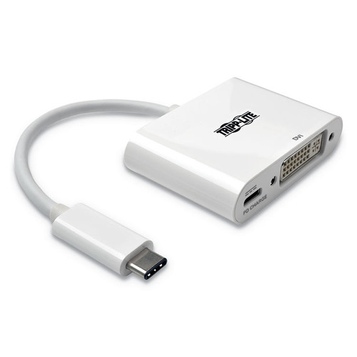 USB 3.1 Gen 1 USB-C to DVI Adapter, USB-C PD Charging Port, 3", White [SKU: TRPU44406NDC]