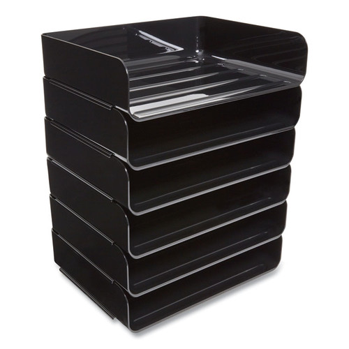 Side-Load Stackable Plastic Document Tray, 1 Section, Letter-Size, 12.63 x 9.72 x 3.01, Black, 6/Pack [SKU: TUD24380815]