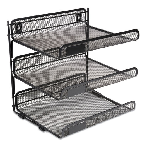Side-Load Open Design Wire Mesh Horizontal Document Organizer, 3 Sections, Letter-Size, 13.78 x 11.22 x 13.38, Matte Black [SKU: TUD24402462]