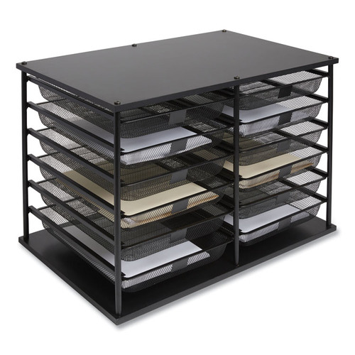 Front-Load Enclosed Wire Mesh Horizontal Document Organizer, 12 Sections, Legal-Size, 24.65 x 15.59 x 16.3, Matte Black [SKU: TUD24402466]
