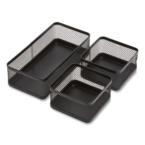 Three Compartment Stackable Wire Mesh Desk Organizer, 8.46 x 4.92 x 4.33, Black [SKU: TUD24402473]