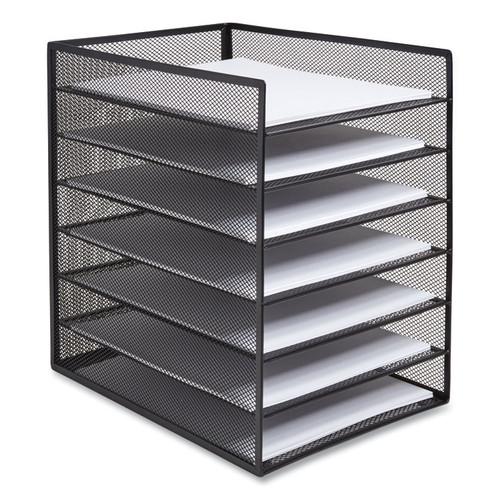 Front-Load Enclosed Wire Mesh Horizontal Document Organizer, 6 Sections, Letter-Size, 9.25 x 13.38 x 13.38, Matte Black [SKU: TUD24402482]