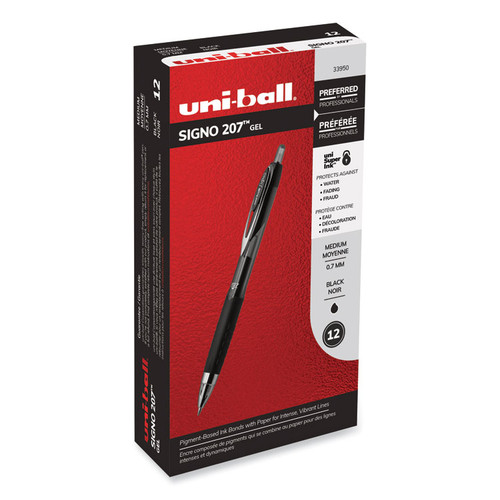 Signo 207 Gel Pen, Retractable, Medium 0.7 mm, Black Ink, Smoke/Black Barrel, Dozen [SKU: UBC33950]