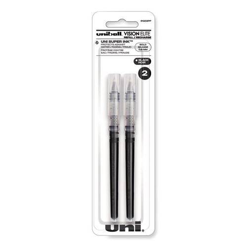 Refill for Vision Elite Roller Ball Pens, Bold Conical Tip, Black Ink, 2/Pack [SKU: UBC61233PP]