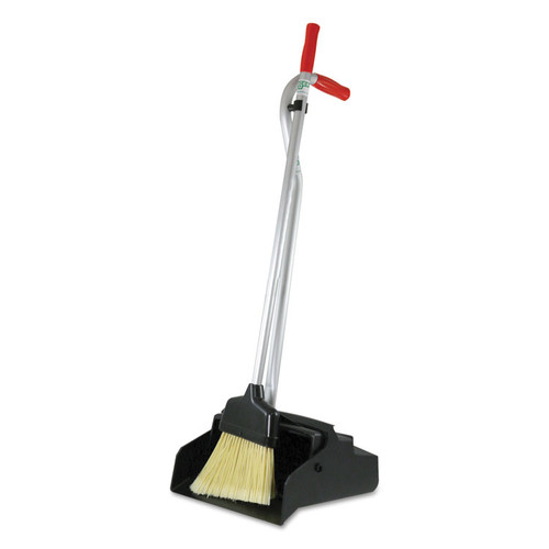 Ergo Dustpan With Broom, 12w x 33h, Metal with Vinyl Coated Handle, Red/Silver [SKU: UNGEDPBR]