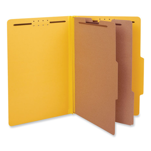 Bright Colored Pressboard Classification Folders, 2" Expansion, 2 Dividers, 6 Fasteners, Legal Size, Yellow Exterior, 10/Box [SKU: UNV10314]
