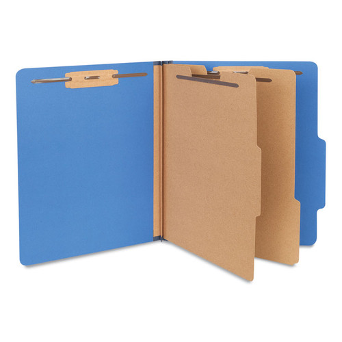 Six-Section Pressboard Classification Folders, 2.5" Expansion, 2 Dividers, 6 Fasteners, Letter Size, Blue, 10/Box [SKU: UNV10410]