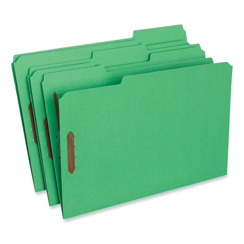 Deluxe Reinforced Top Tab Fastener Folders, 0.75" Expansion, 2 Fasteners, Legal Size, Green Exterior, 50/Box [SKU: UNV13526]