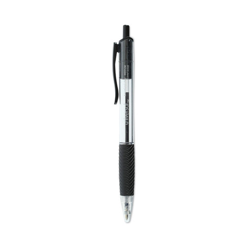 Comfort Grip Ballpoint Pen, Retractable, Medium 1 mm, Black Ink, Clear Barrel, Dozen [SKU: UNV15530]